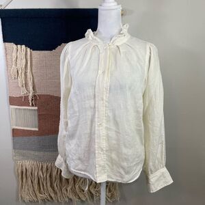 Mcguire Denim White 100% Linen Peasant Bubble Sleeves Lace Button Up Shirt S
